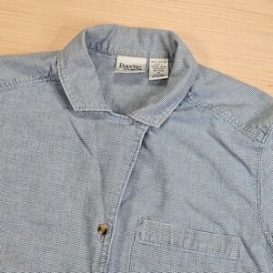 Baxter Wells Button Down Shirt Women M Blue Micro Gingham Short Sleeve Casual